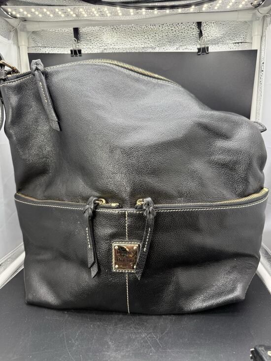 Dooney & Bourke Handbags - Dooney & Bourke Black Pebbled Leather Hobo Large Shoulder Bag Red Lining 13x15